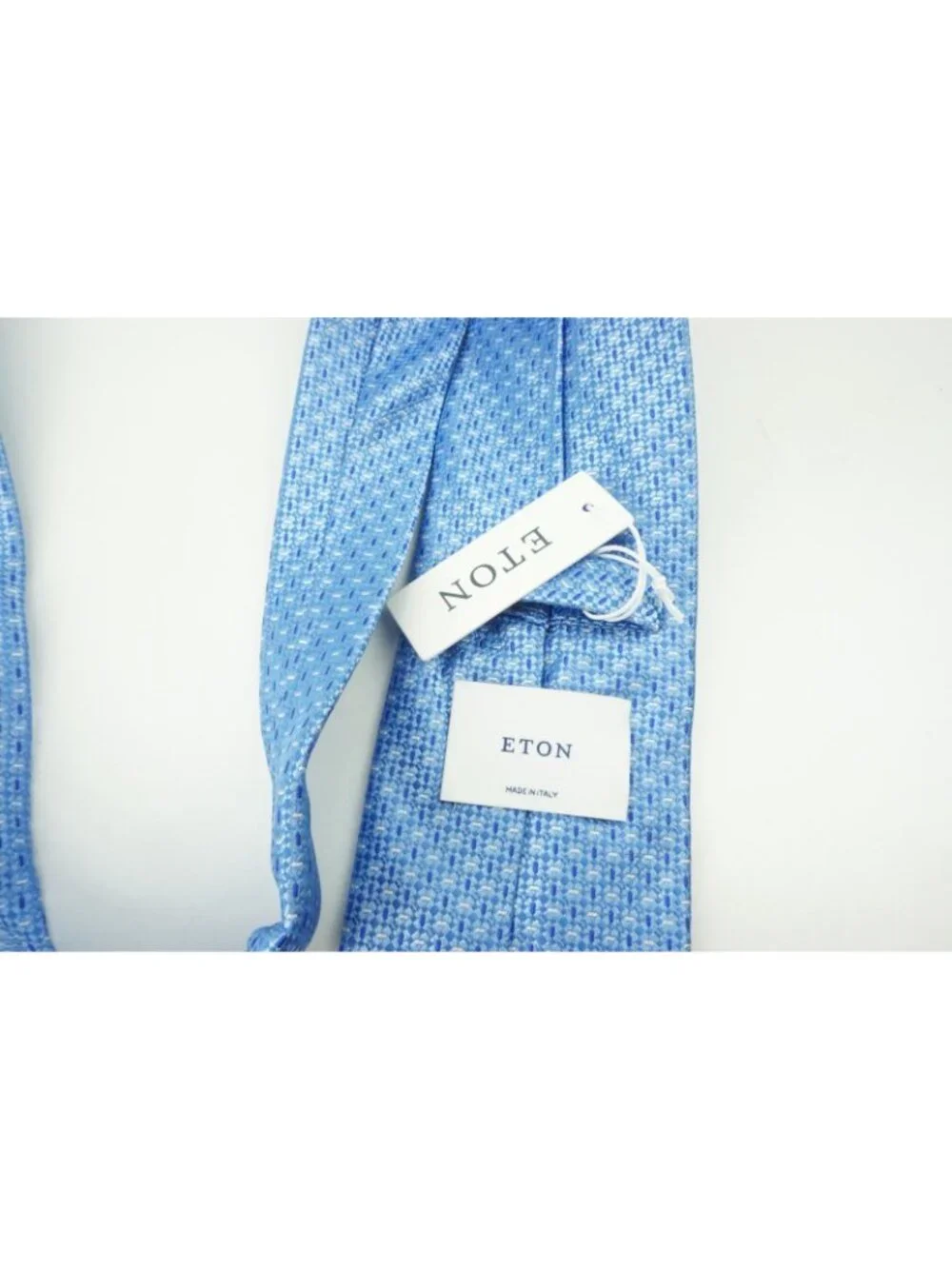 Eton Sapphire Baby Blue Woven Geometric 100% Silk Tie Brand New With Tags